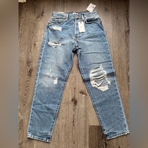 Forever 21 Premium Mom Jeans Distressed High Rise Relaxed Fit Tapered Leg 27